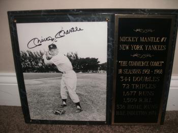 Image of Mickey Mantle hand signed Yankees photo-plaque.