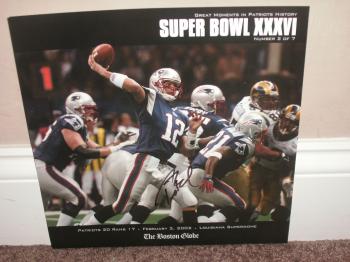 Image of Tom Brady Autographed Patriots 10X10 Boston Globe Photo