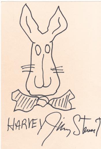Image of Jimmy Stewart hand drawn & signed "Harvey" sketch.