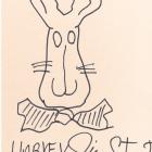 Image of Jimmy Stewart hand drawn & signed "Harvey" sketch.