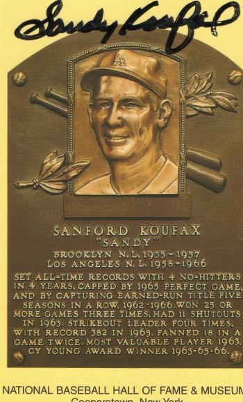 Image of Sandy Koufax Autographed Gold HOF Plaque