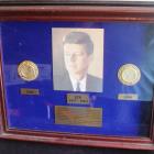 Image of Shadow-box framed JFK Coin Commemorative Coin Set - 1989 - 2 gold-plated 1964 Coins