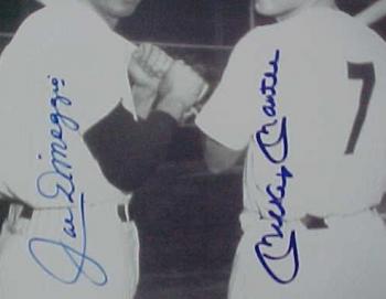 Image of Joe DiMaggio-Mickey Mantle hand signed Yankees photo.