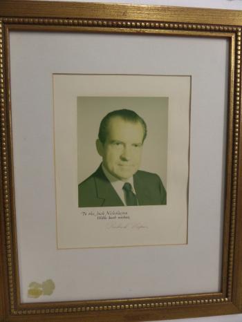 Image of Richard Nixon hand signed/custom framed Presidential photo.