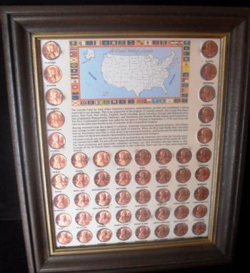 Image of 50 Lincoln 1989 State Pennies in Wood/Glass Frame
